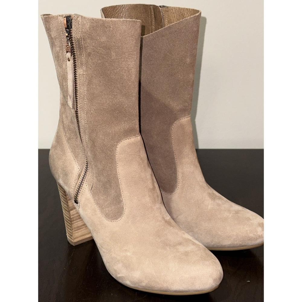 UGG Athena 1008701 Women's Size 10 Carmel Suede Leather Heeled Boots Side Zipper